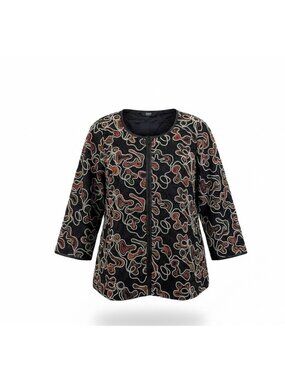 Dennis By Dennis Basso Womens Black Polyester Embroidered Jacket US Size 16